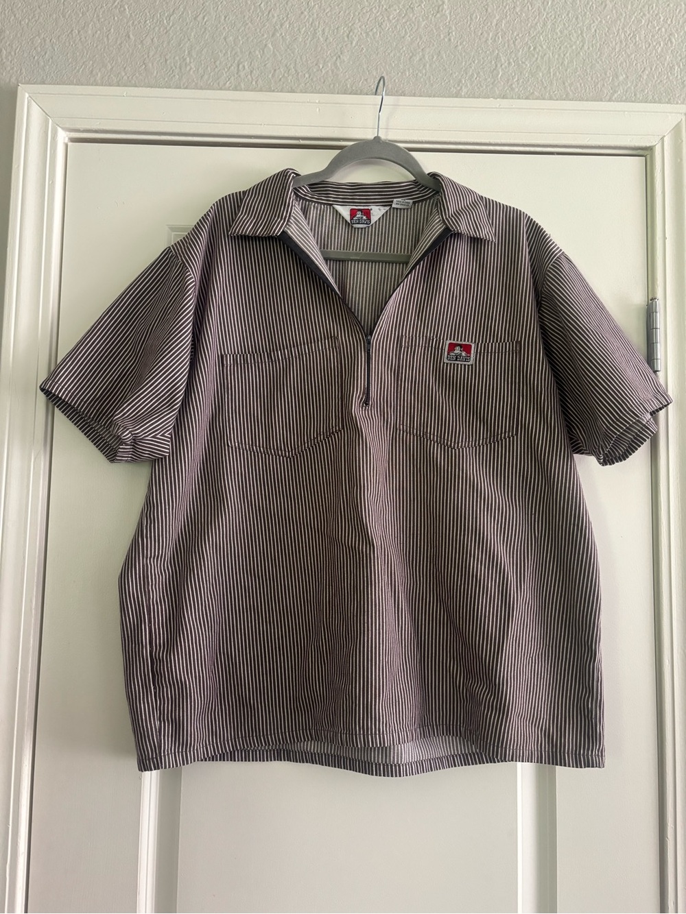 Ben Davis Men's Short Sleeve Striped Camp Collar Shirt - Brown/Black Size XL